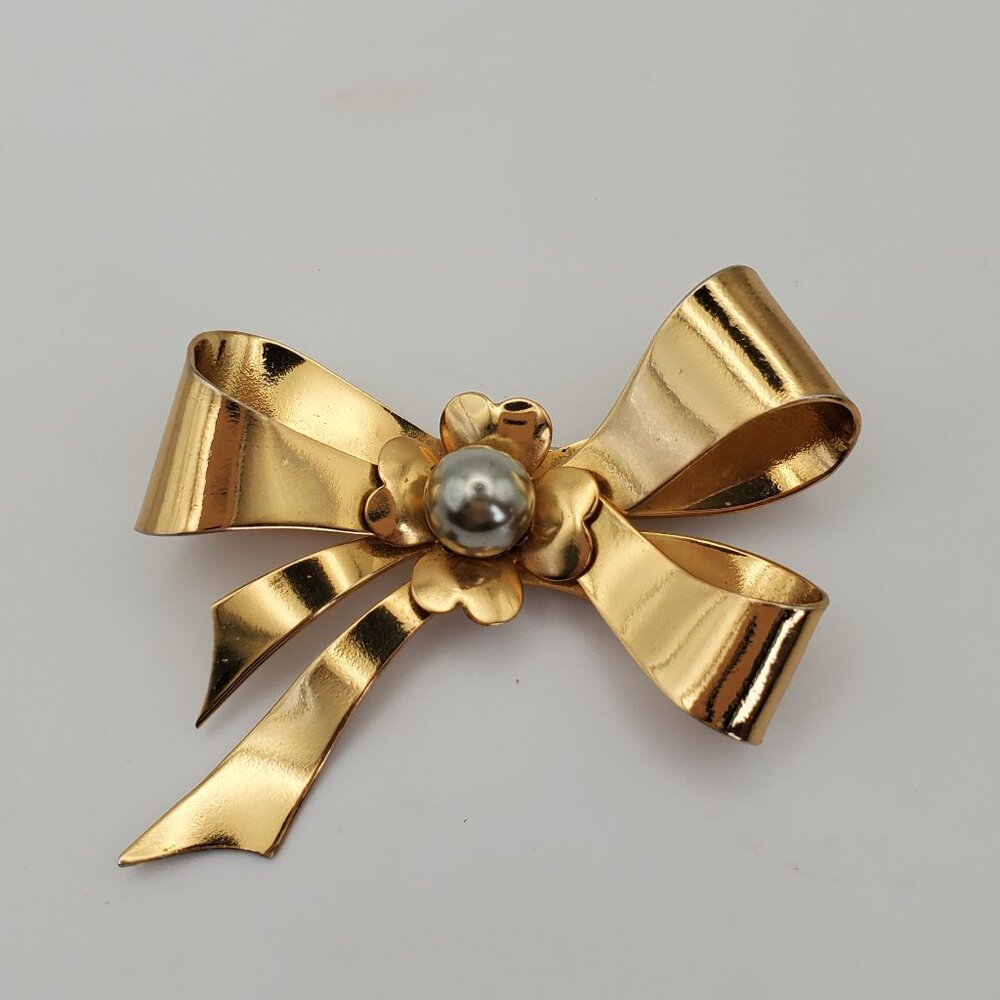 Vintage Italian 800 Silver Bow Brooch – Gold Wash, Maker Marked CCRO